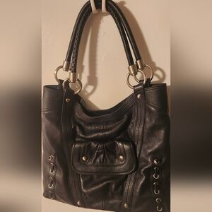Sleek Black Leather Tote Bag